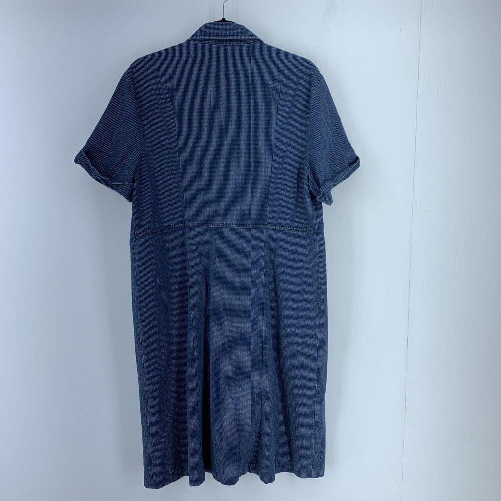 White Stag Womens XL Pearl Snap Denim Shirt Dress Blue White Check Midi WS518413 - Picture 7 of 9